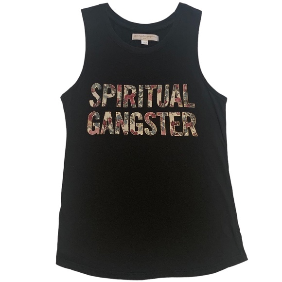 Spiritual Gangster Floral Spell Out Black Muscle Tank Top Small S - Picture 2 of 6